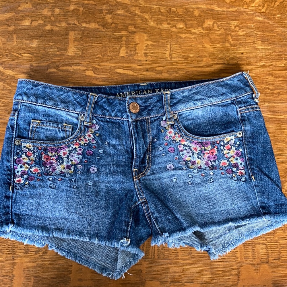American Eagle cutoff embroidered jean shorts